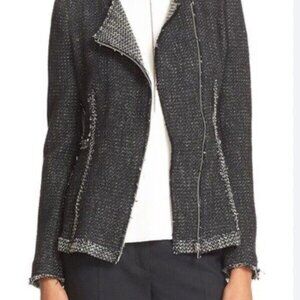 Rebecca Taylor Women’s 8 Tweed Structured Asymmetrical Blazer Jacket Black Gray